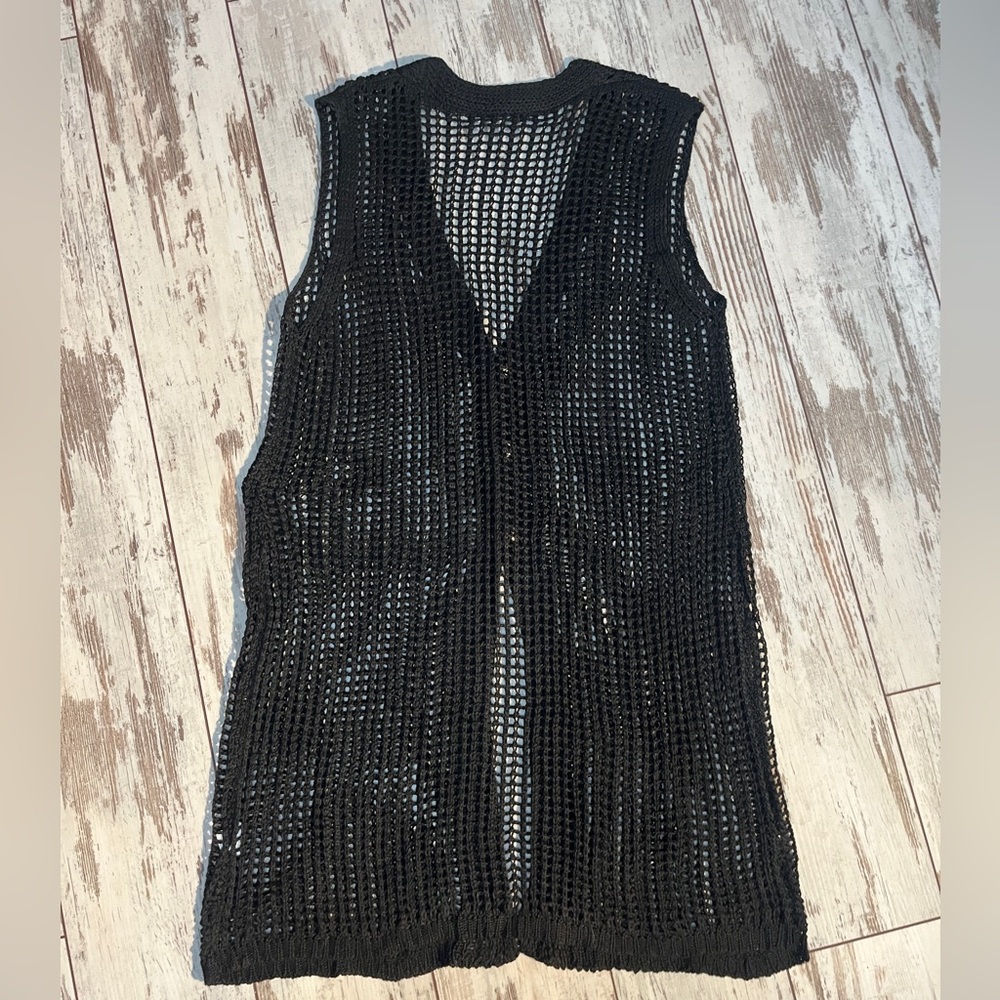 Black Crochet Maxi Vest Cover Up Button Down Gold Buttons XL NWOT - Picture 16 of 16